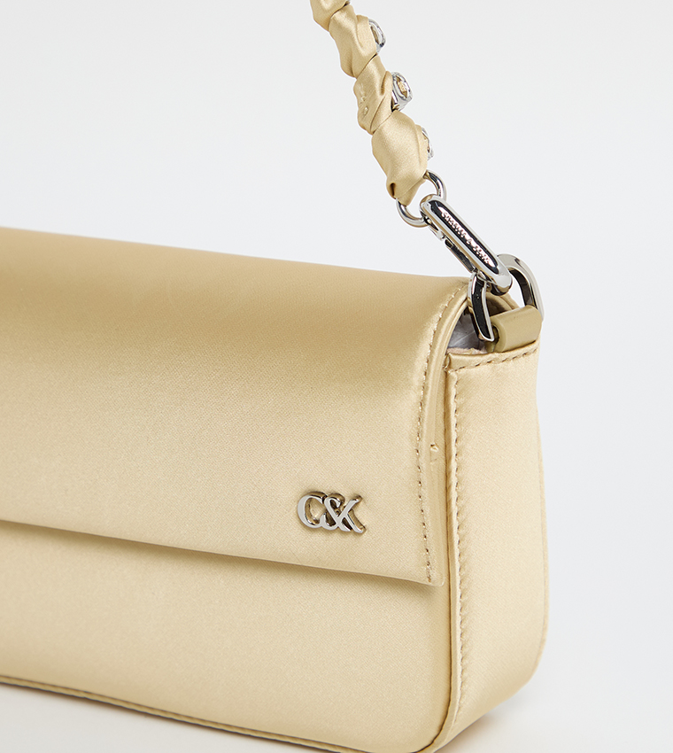 GOLDIE Satin Gem Strap Shoulder Bag