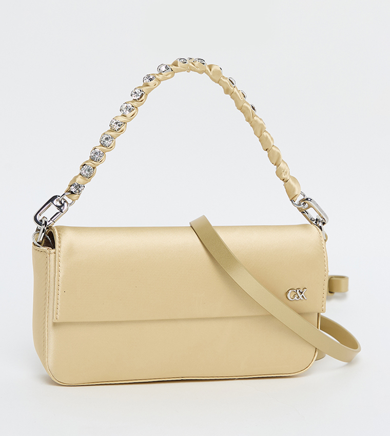 GOLDIE Satin Gem Strap Shoulder Bag