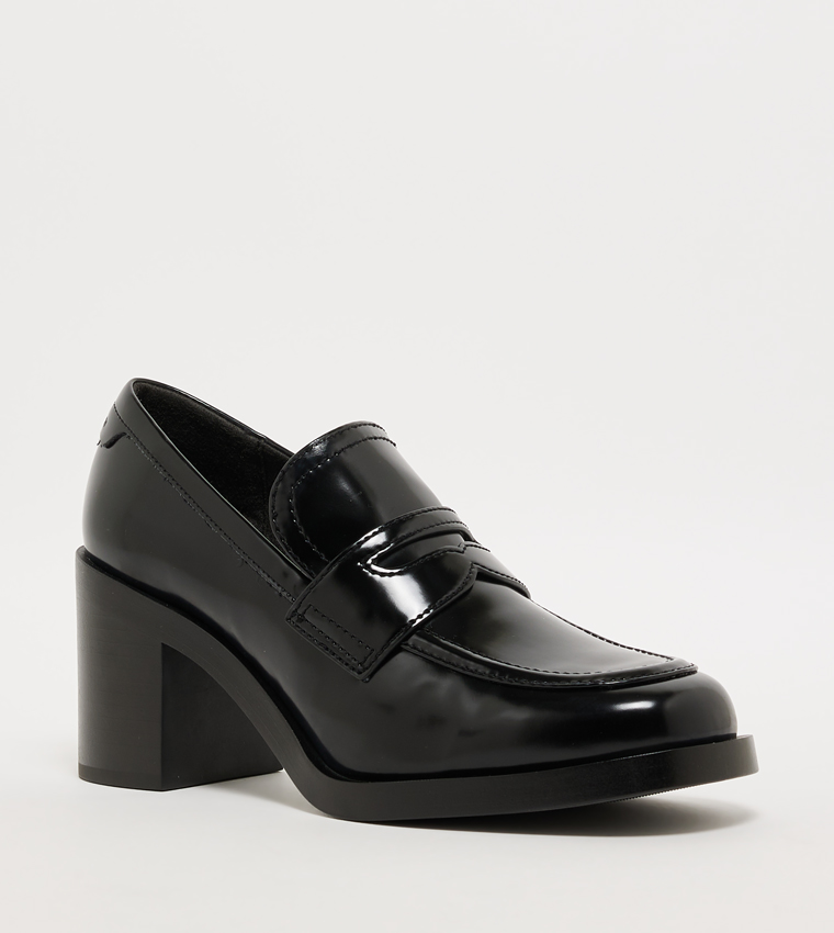 Block Heel Penny Loafers