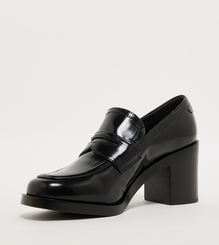 Block Heel Penny Loafers