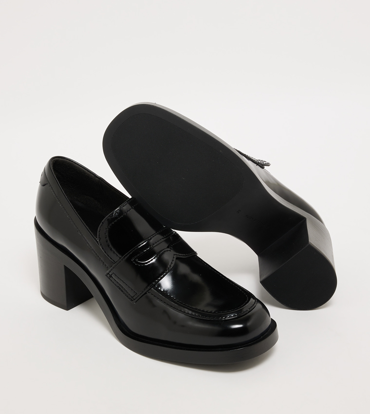 Block Heel Penny Loafers