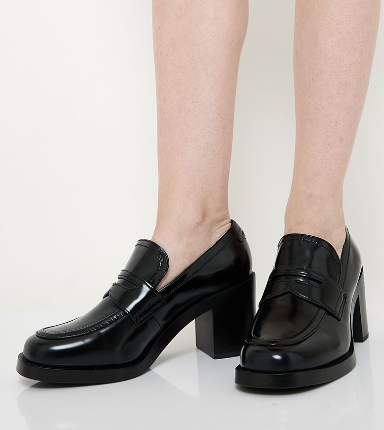 Block Heel Penny Loafers
