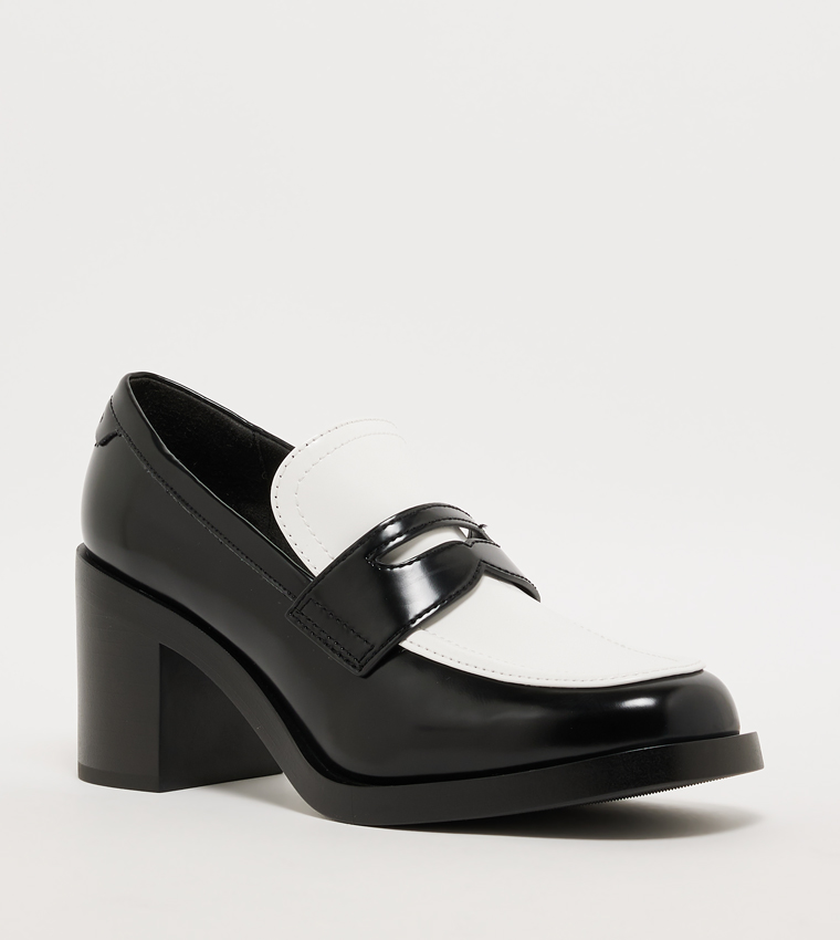 Color Block Block Heel Penny Loafers