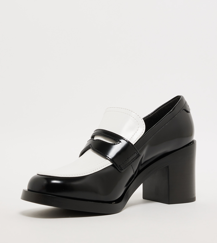 Color Block Block Heel Penny Loafers