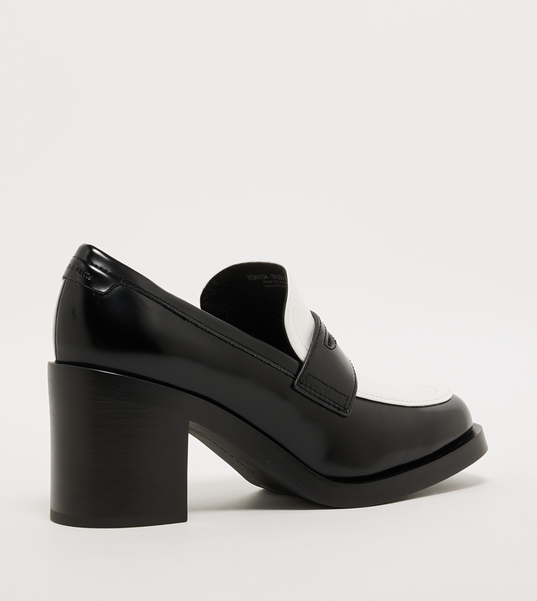 Color Block Block Heel Penny Loafers