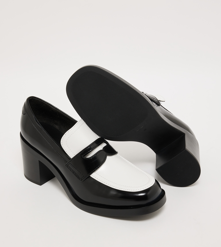 Color Block Block Heel Penny Loafers
