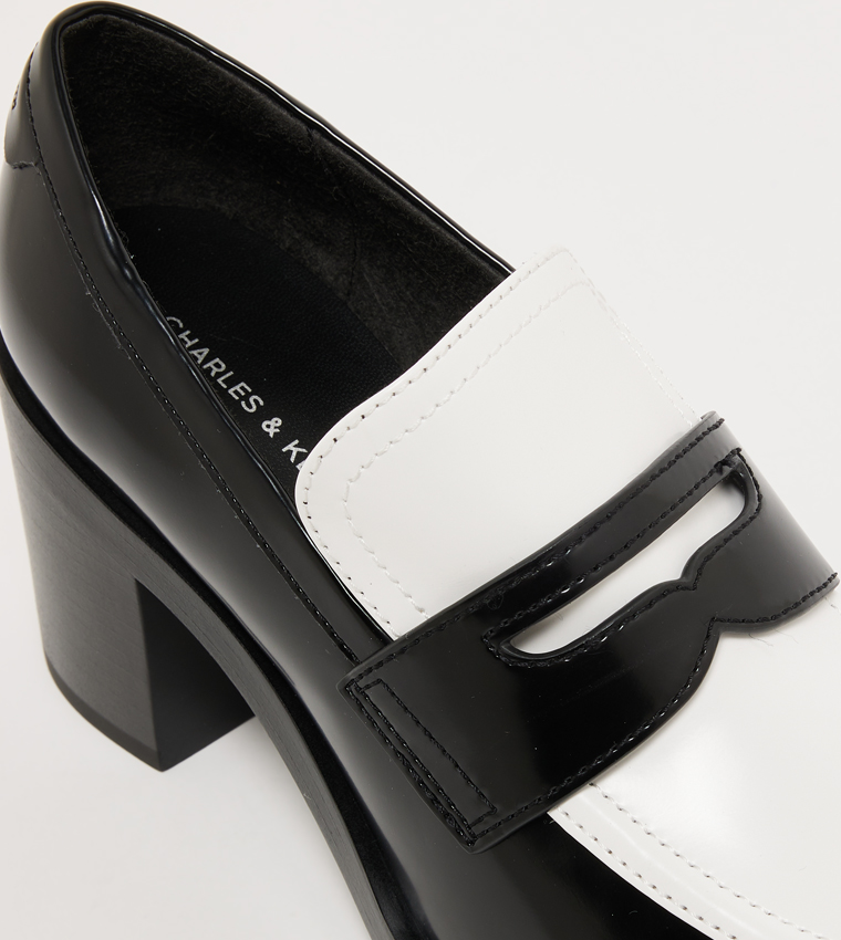 Color Block Block Heel Penny Loafers