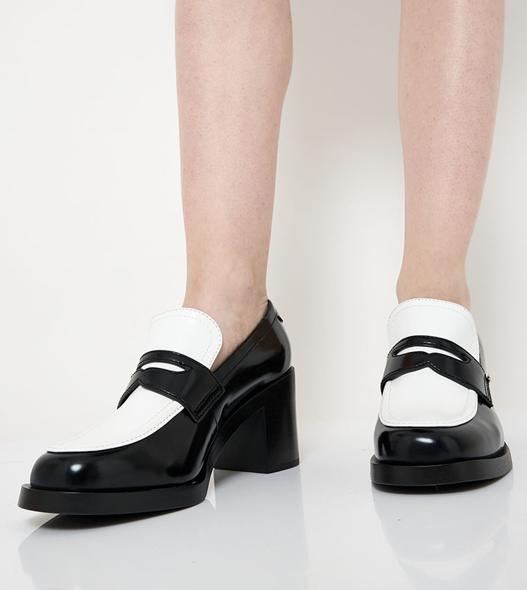 Color Block Block Heel Penny Loafers