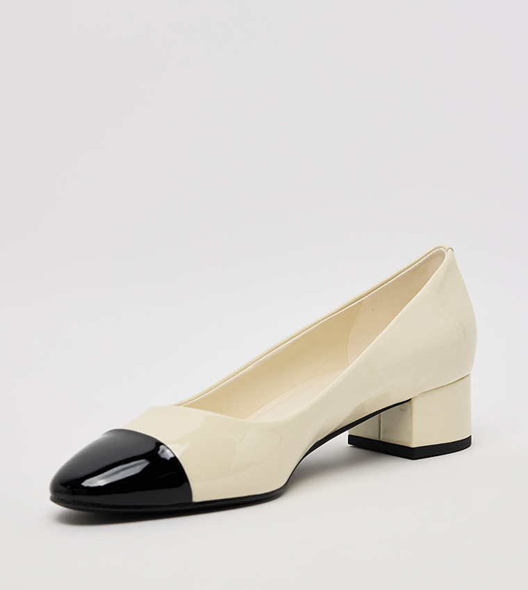 Kleo Patent Contrast Cap Toe Block Heel Pumps