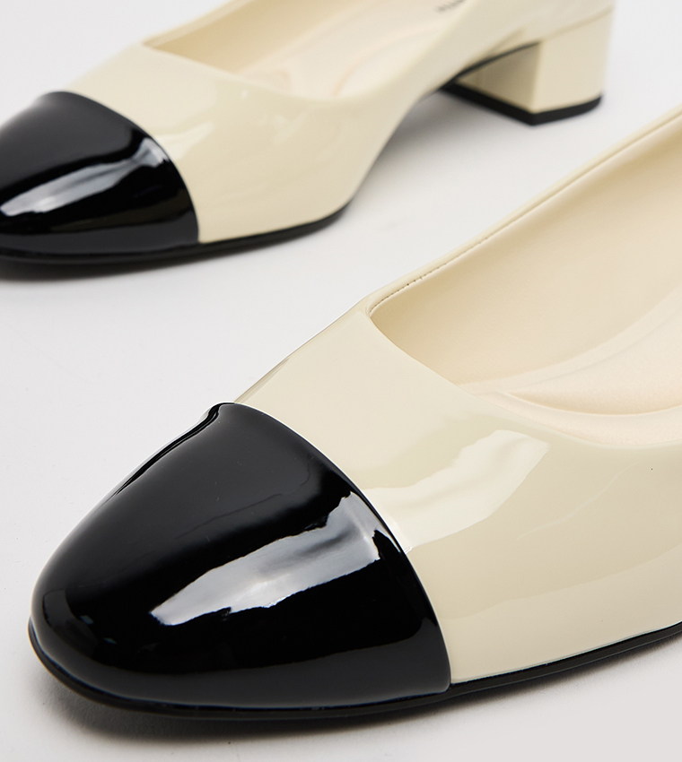 Kleo Patent Contrast Cap Toe Block Heel Pumps
