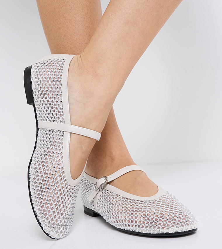MAGGIE Crystal Embellished Mesh Mary Janes