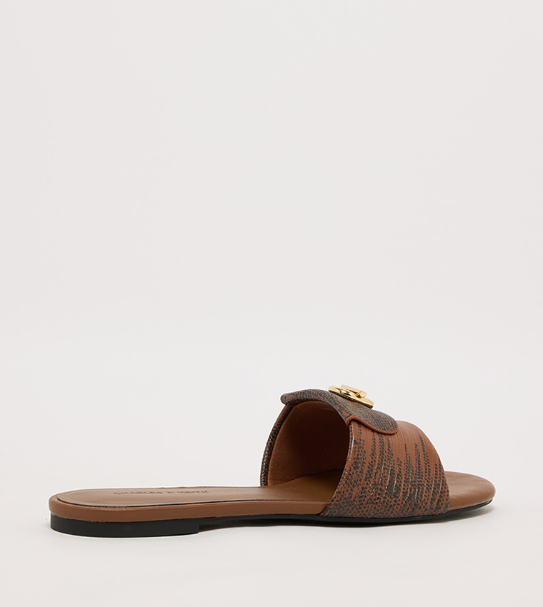 Textured Logo Metal Flat Sandals