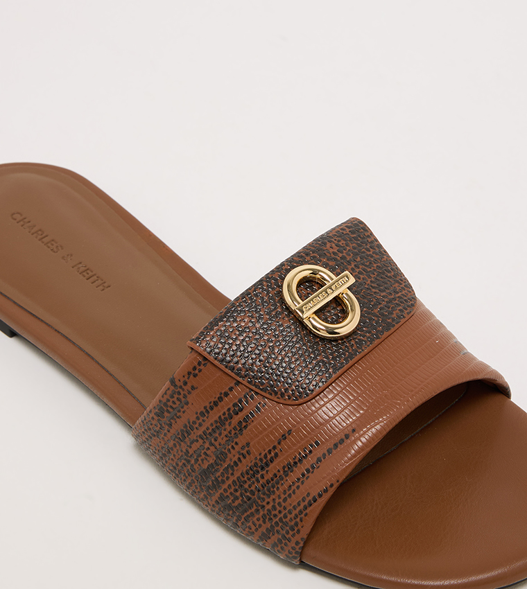 Textured Logo Metal Flat Sandals
