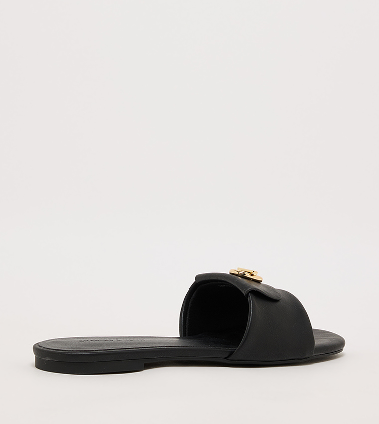 Textured Logo Metal Flat Sandals