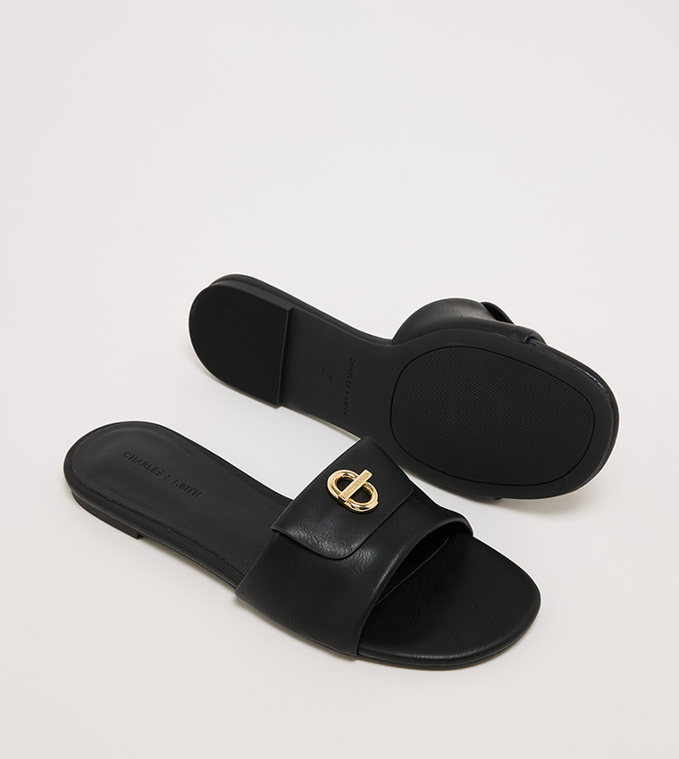 Textured Logo Metal Flat Sandals