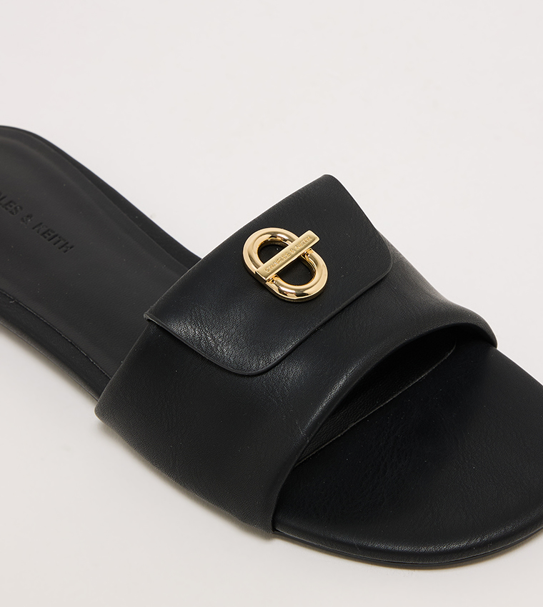 Textured Logo Metal Flat Sandals