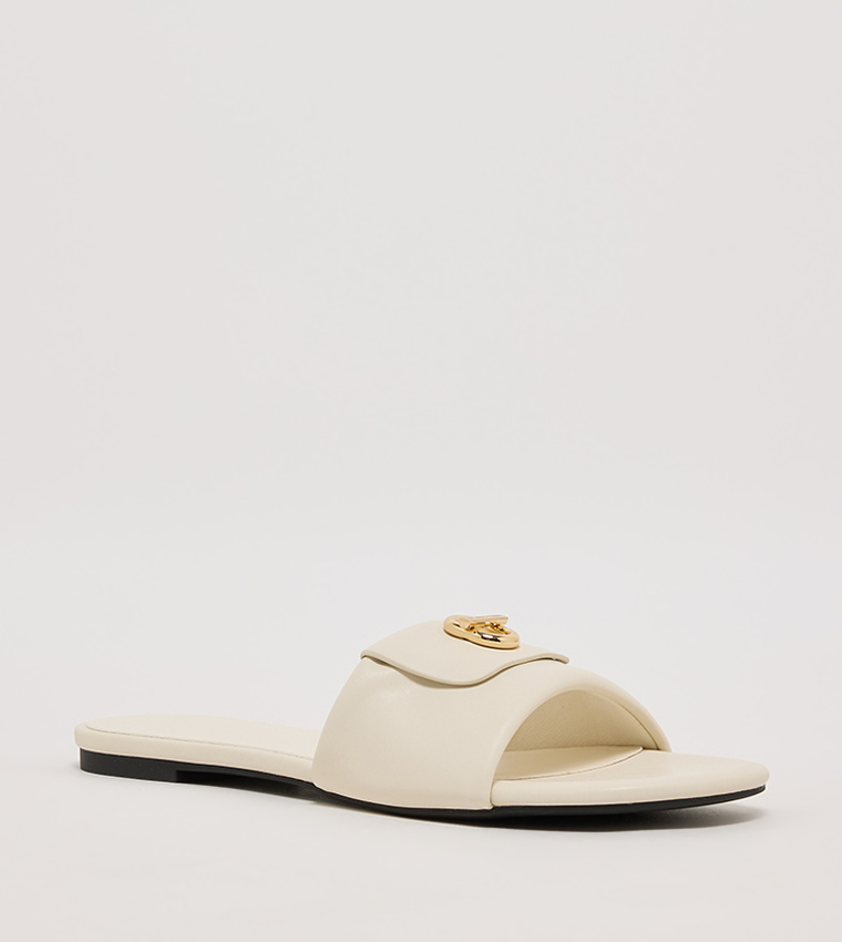 Textured Logo Metal Flat Sandals