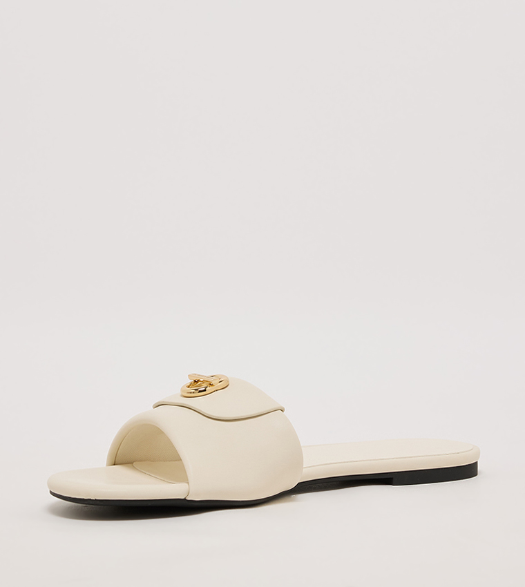 Textured Logo Metal Flat Sandals