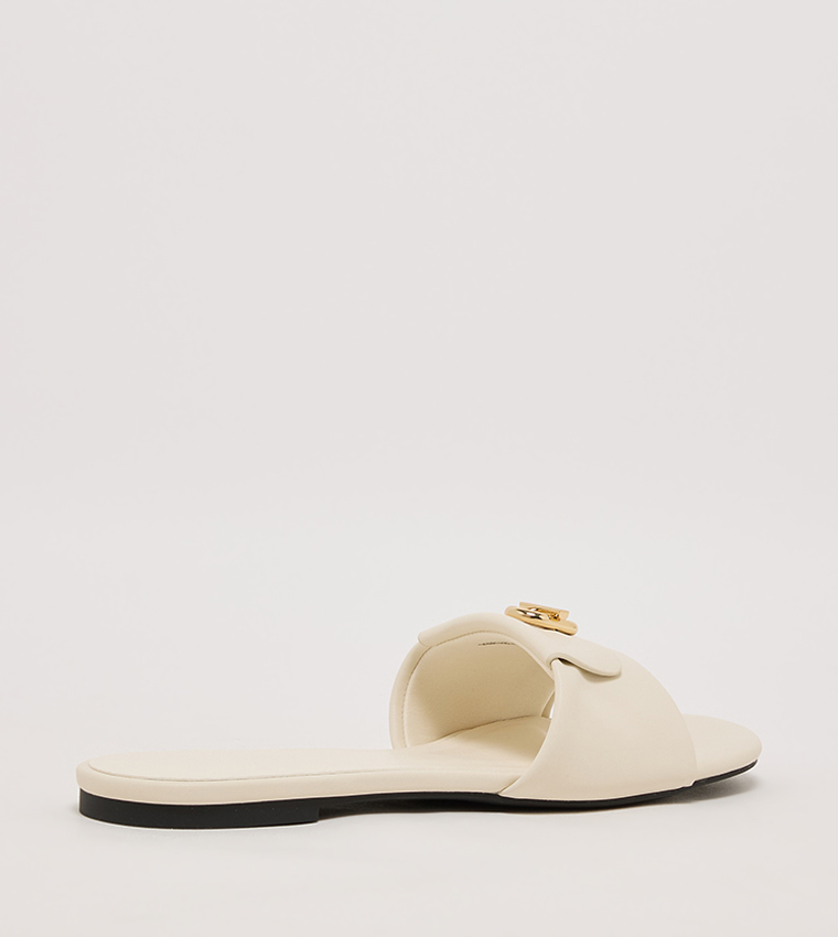 Textured Logo Metal Flat Sandals