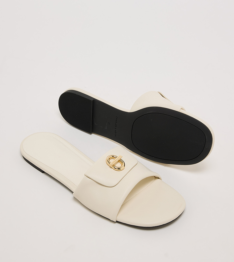 Textured Logo Metal Flat Sandals