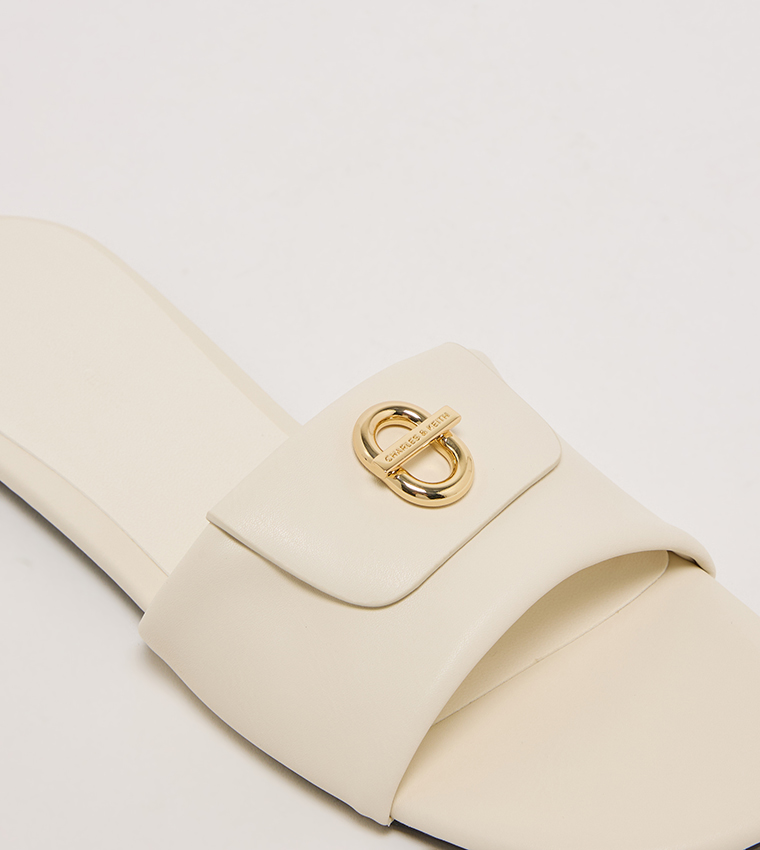 Textured Logo Metal Flat Sandals
