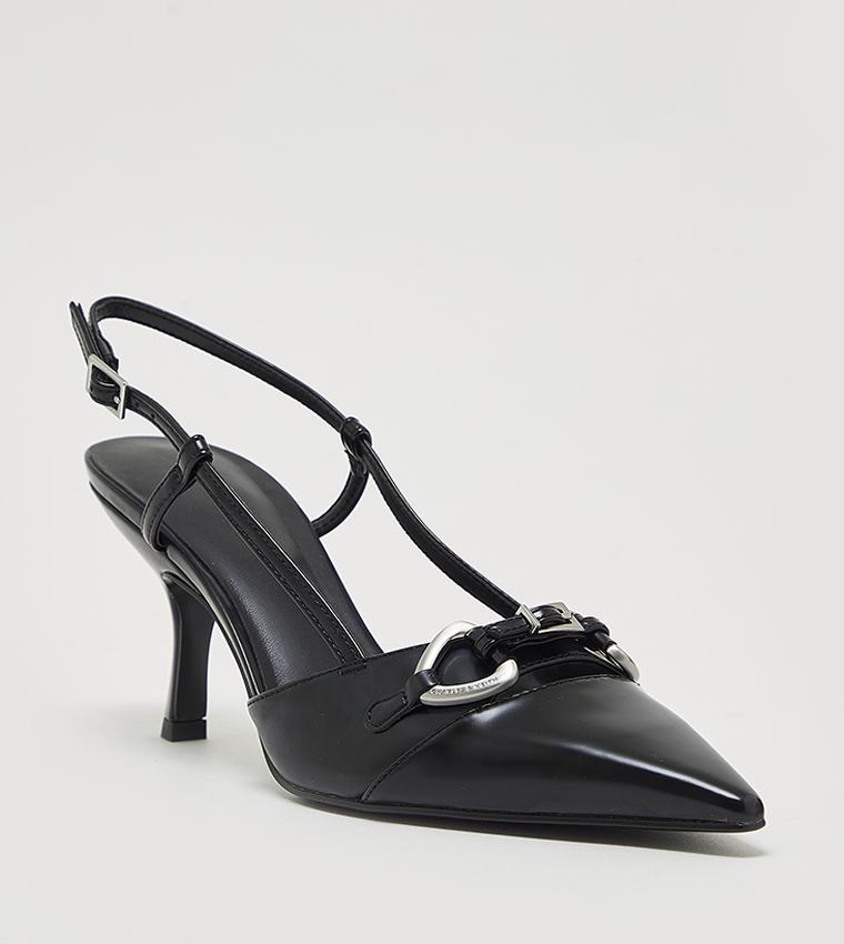 Metal Accent Heel Slingback Pumps