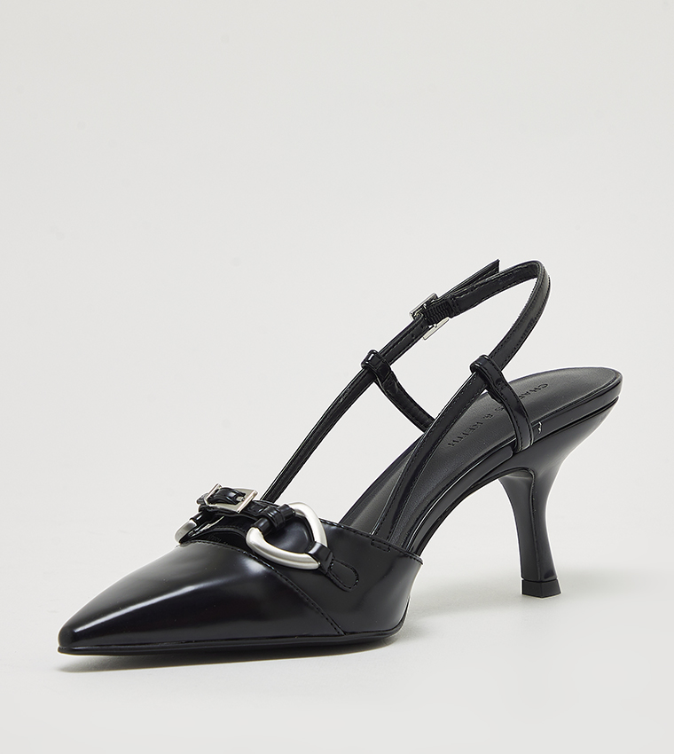 Metal Accent Heel Slingback Pumps