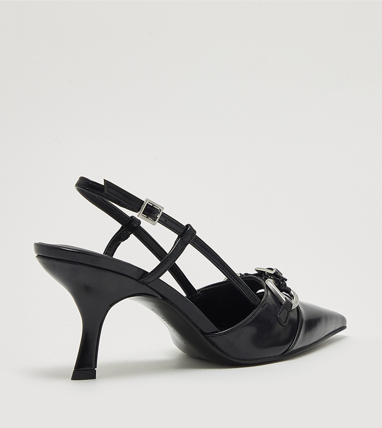Metal Accent Heel Slingback Pumps