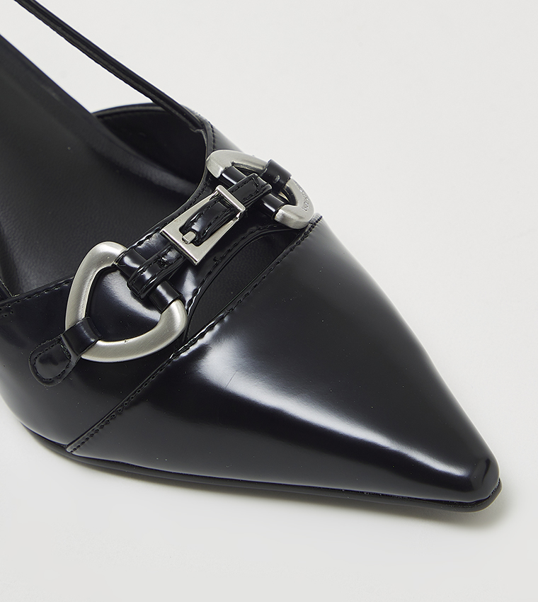 Metal Accent Heel Slingback Pumps
