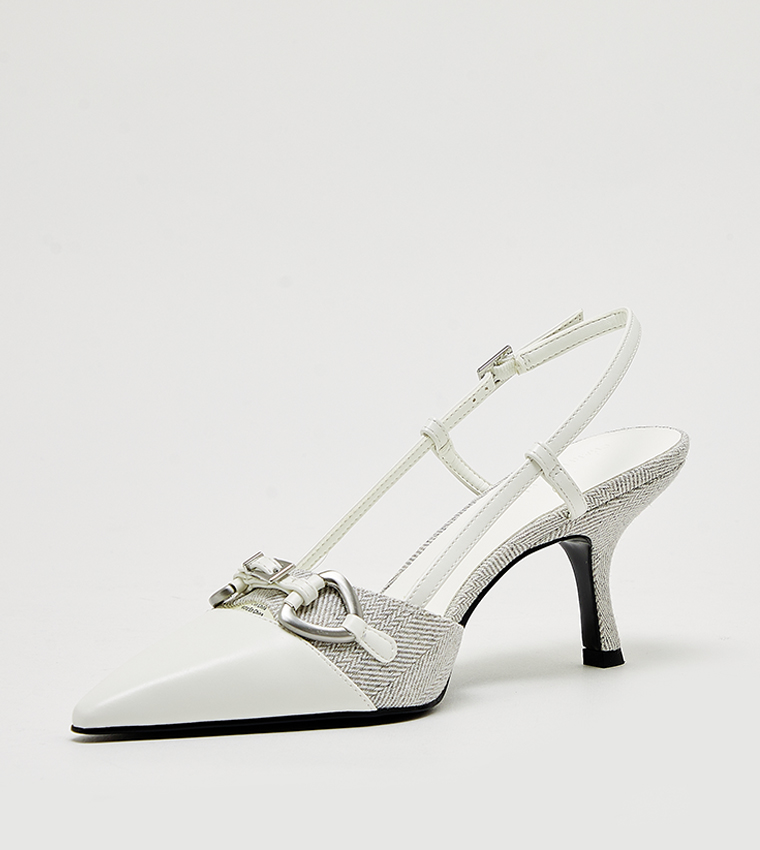 Metal Accent Heel Slingback Pumps