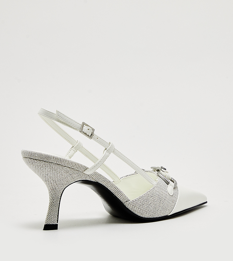 Metal Accent Heel Slingback Pumps