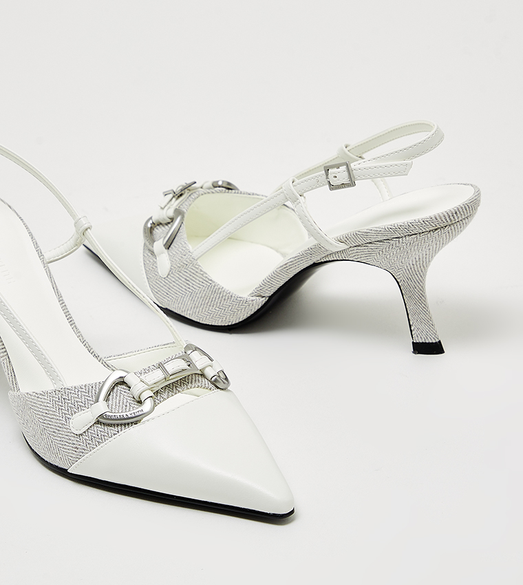 Metal Accent Heel Slingback Pumps