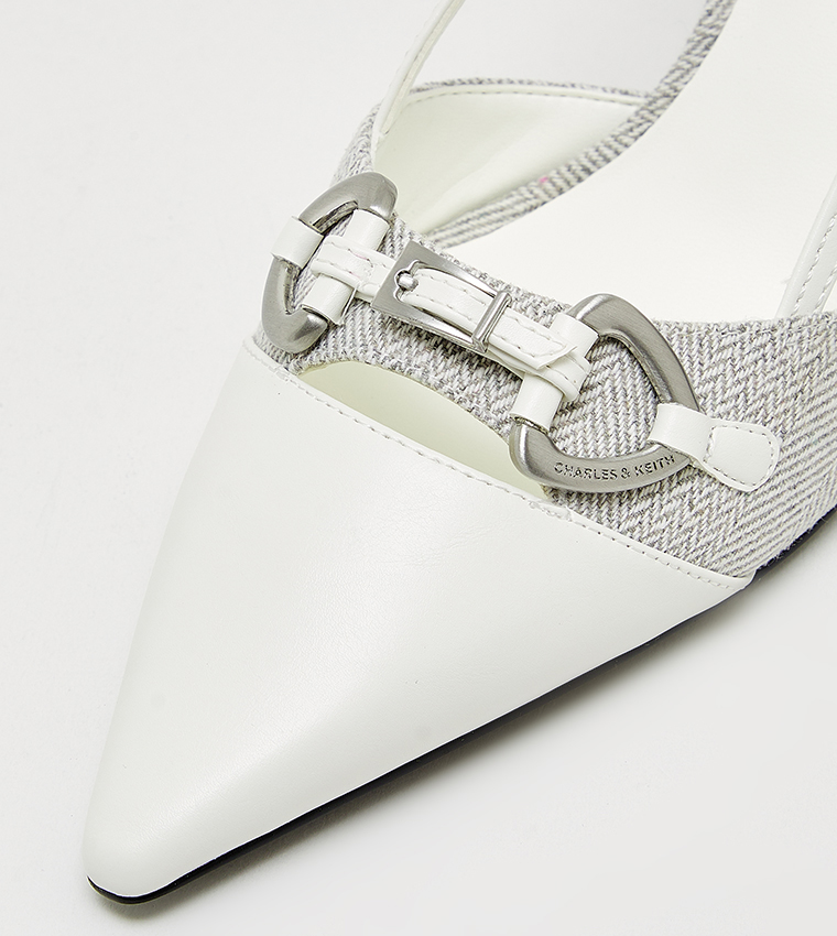Metal Accent Heel Slingback Pumps