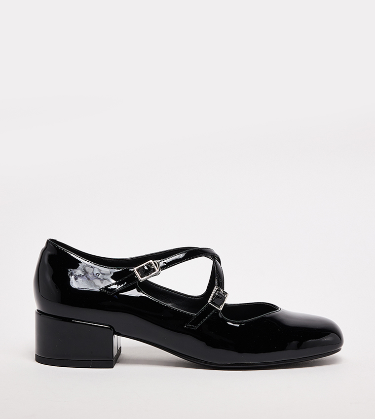 Glossy Crossover-Strap Mary Janes Shoes