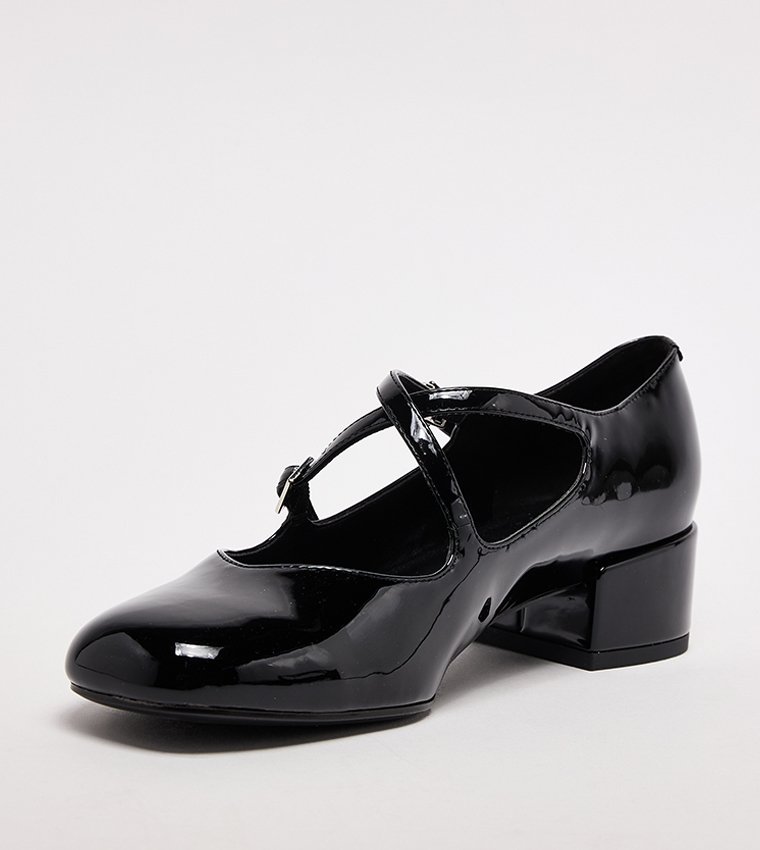 Glossy Crossover-Strap Mary Janes Shoes