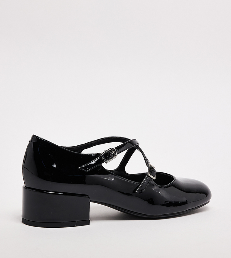 Glossy Crossover-Strap Mary Janes Shoes