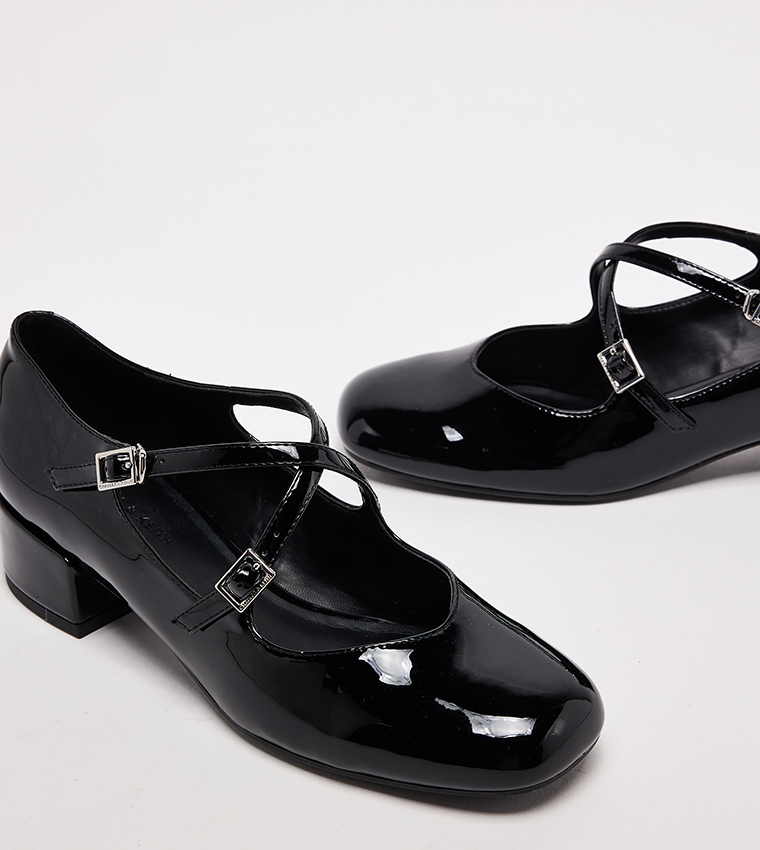 Glossy Crossover-Strap Mary Janes Shoes