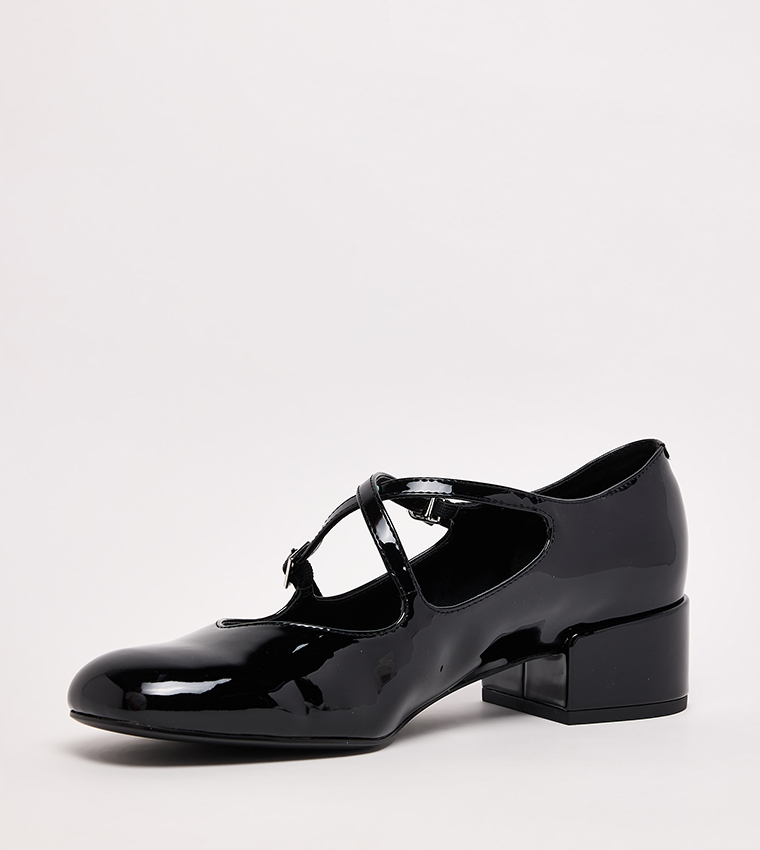 Patent Crossover Strap Block Heel Mary Janes