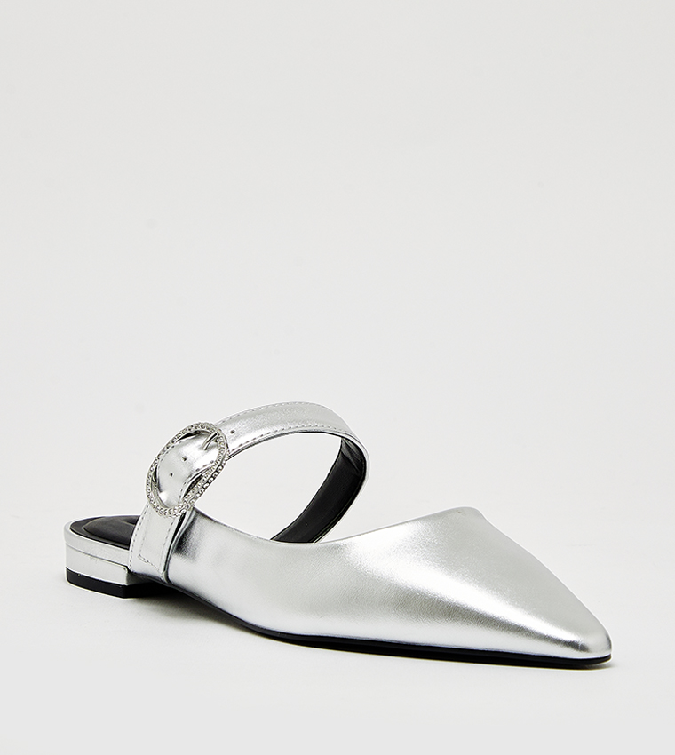Buckle Detail Pointed Toe Mules