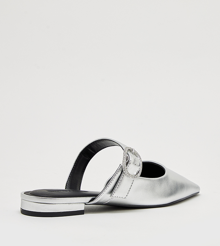 Buckle Detail Pointed Toe Mules