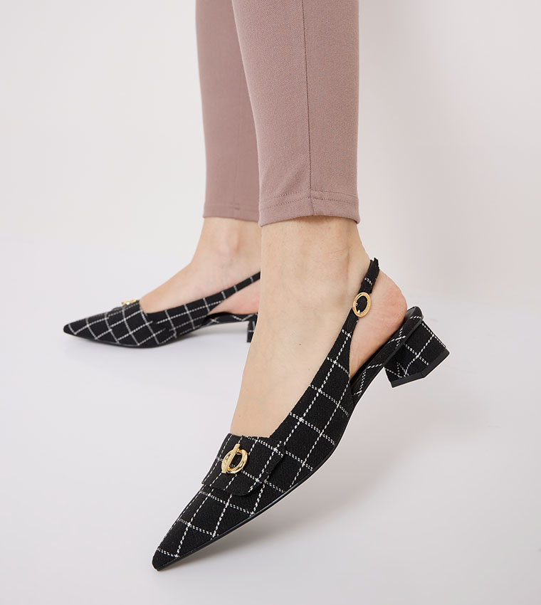 Tweed Pointed-Toe Slingback Pumps