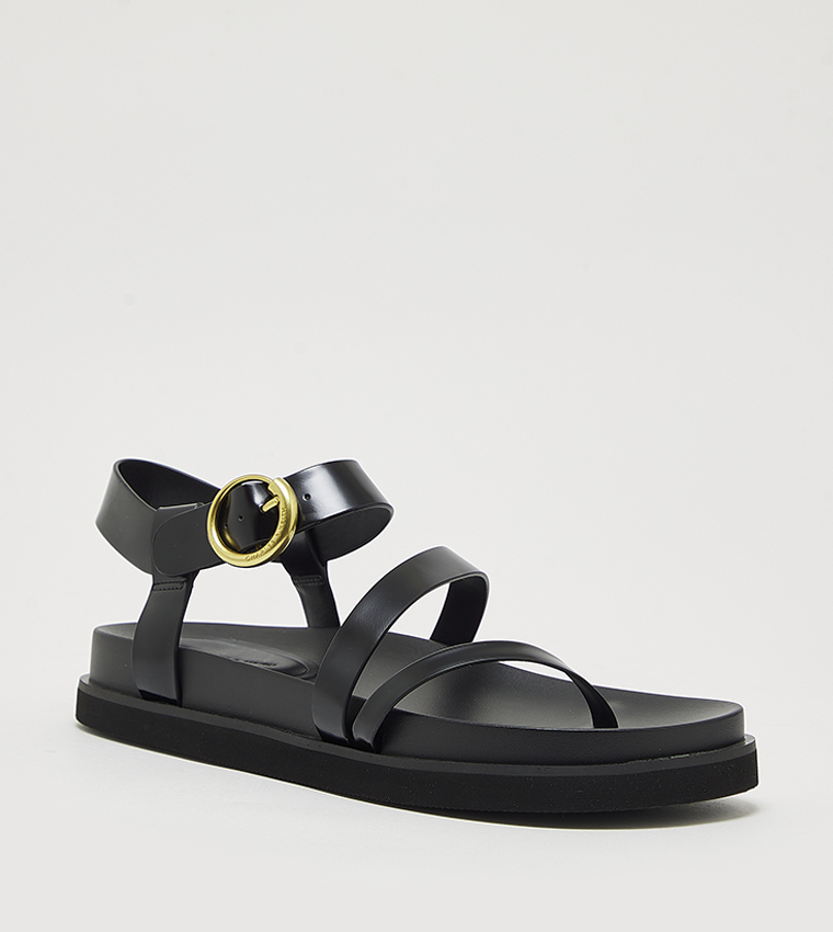 Buy Charles Keith Buckled Ankle Strap Flat Sandals In Black
