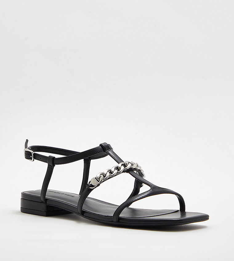 Metal Accent T-Bar Flat Sandals