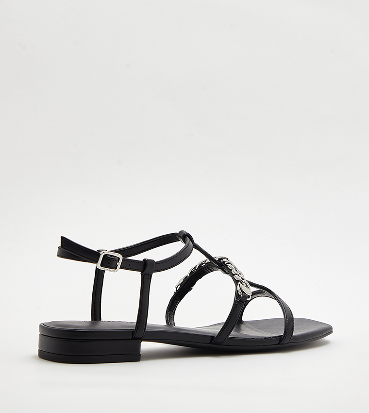 Metal Accent T-Bar Flat Sandals