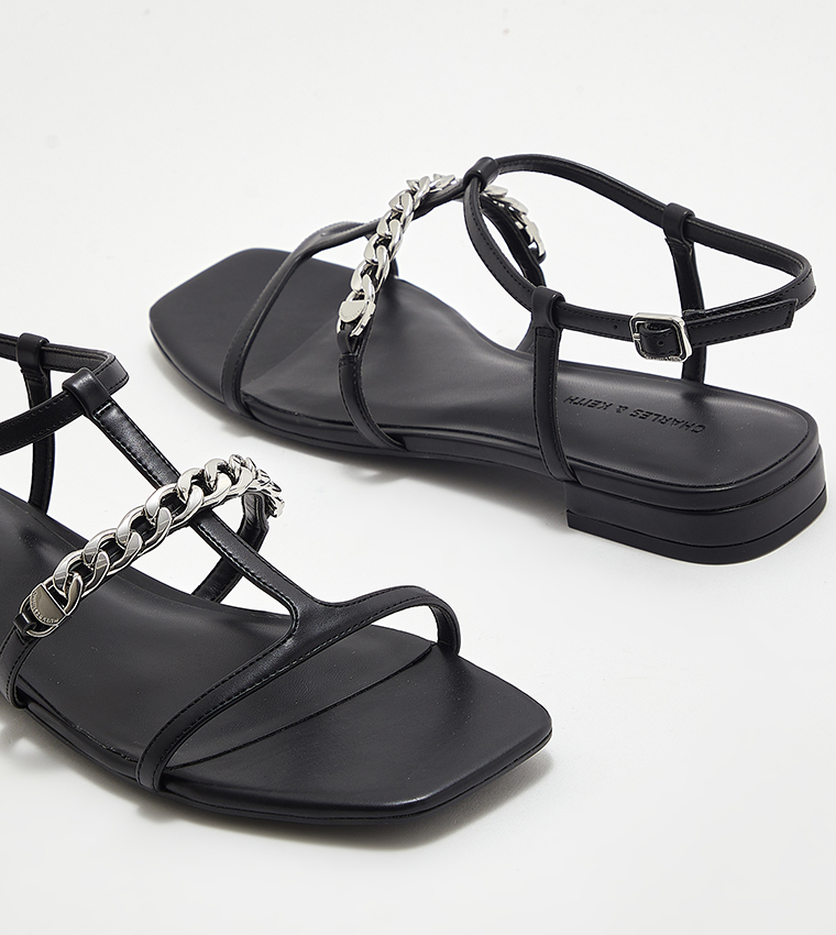 Metal Accent T-Bar Flat Sandals