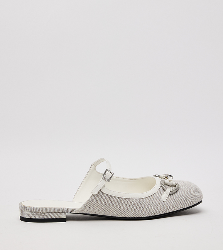 Woven Fabric Metallic Accent Mules