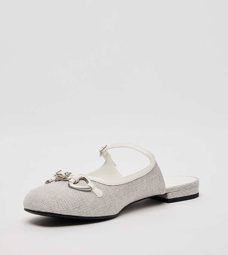 Woven Fabric Metallic Accent Mules