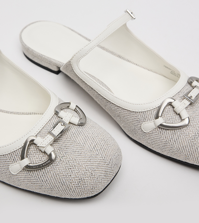 Woven Fabric Metallic Accent Mules