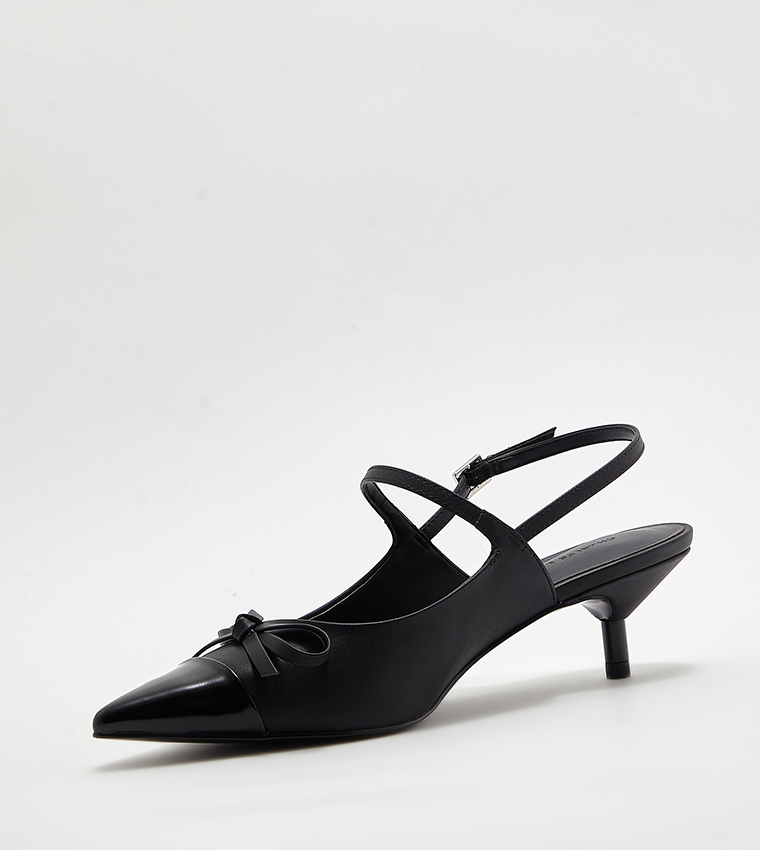 Bow Cap-Toe Kitten Heel Slingback Pumps