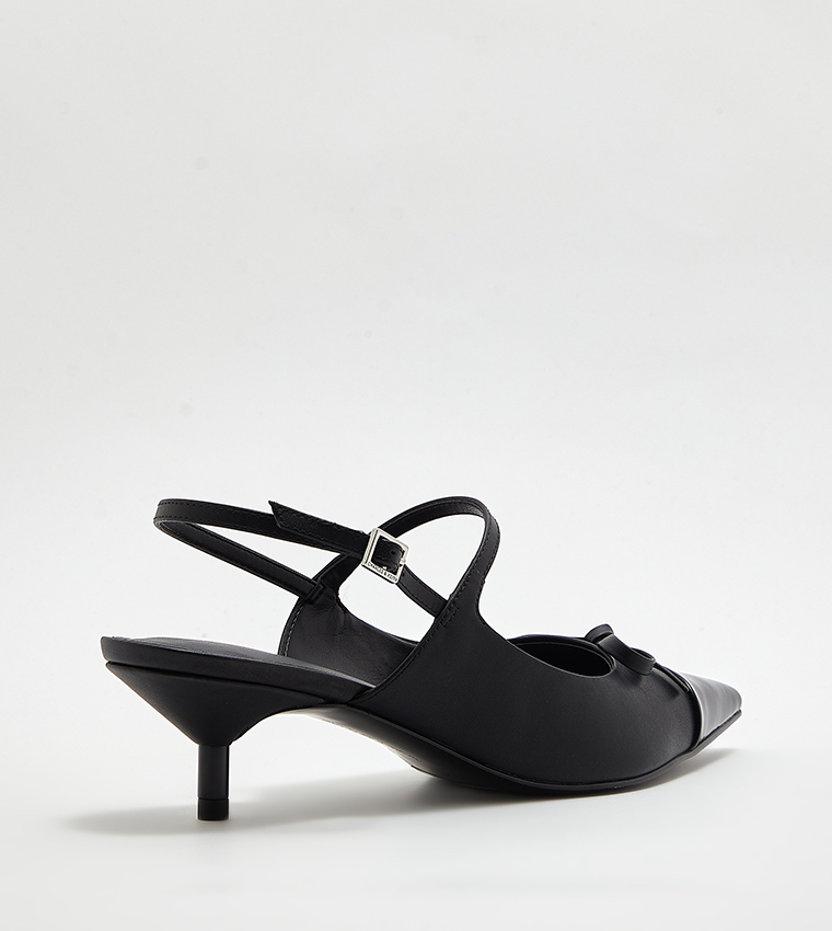 Bow Cap-Toe Kitten Heel Slingback Pumps